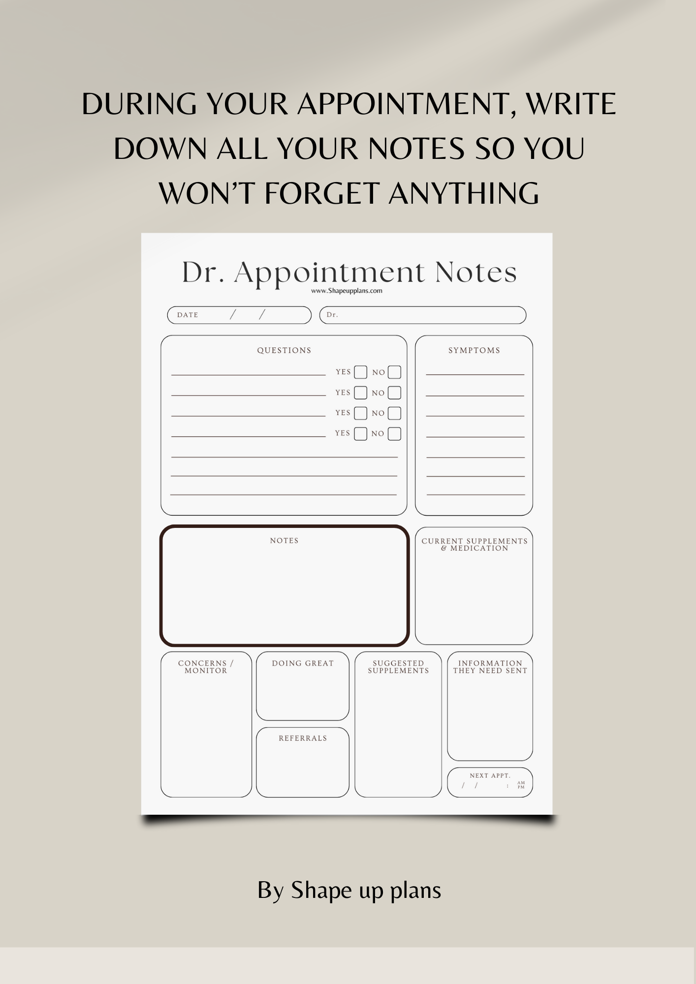 ADHD DR. APPOINTMENT NOTES